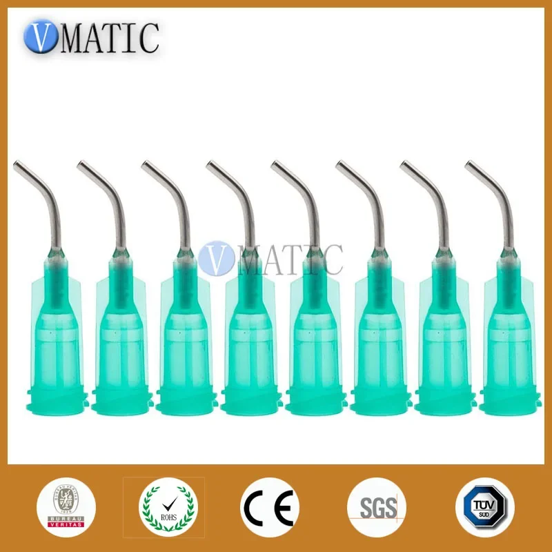 100Pcs 18G Green 0.5'' Tube Length 45 Degree Bent CE Approved Glue Dispensing Needles Tips 1/2 Inch