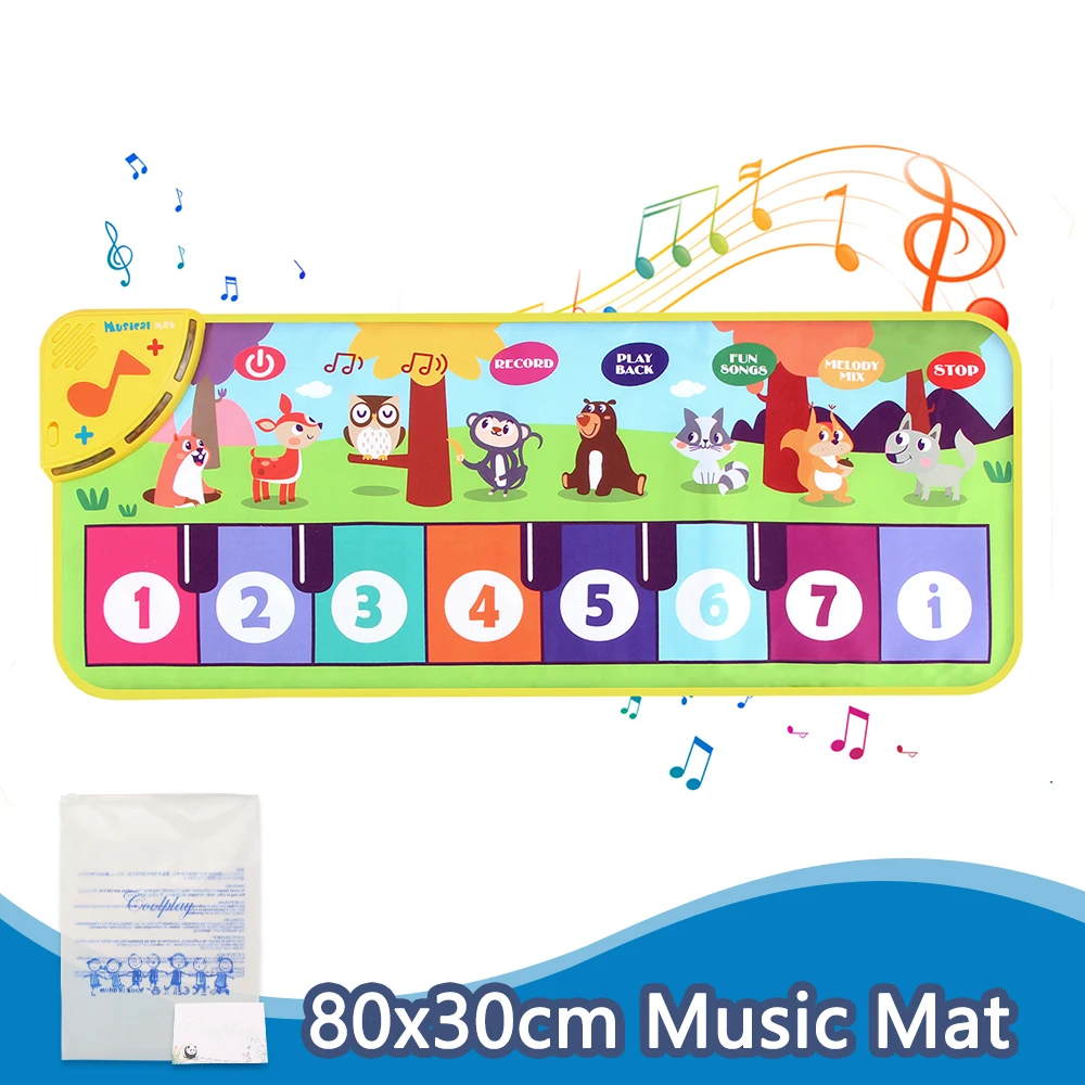 80x30cm Kids Music Piano Mat keyboard Dance Mat Toddler Floor Baby with 8 Animals Sounds Baby Mat Educational Toys for Kid Gifts