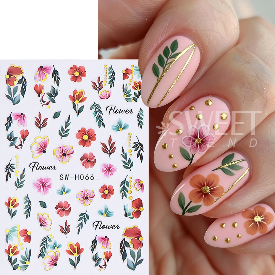 3pcs Elegant Flower Nail Sticker Bronzing Border Petals Hibiscus Vine Leaf Design Nail Decals Sliders DIY Manicure Decoration