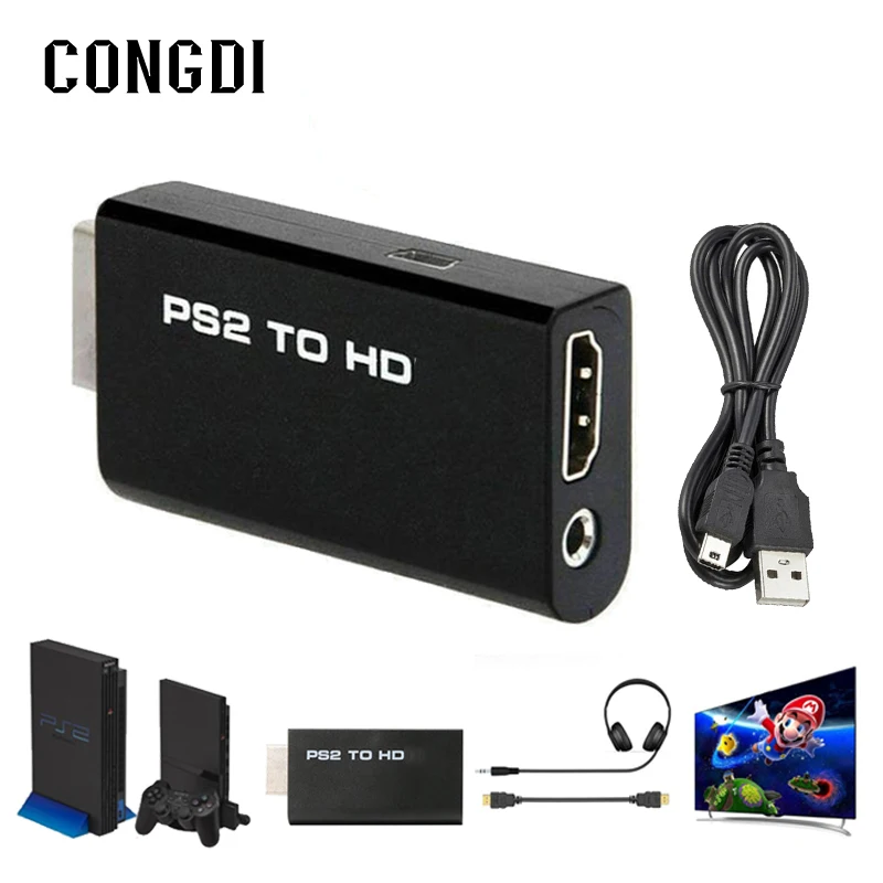 Convertidor PS2 a HDMI PS2 a HDMI Adaptador PS2 HDMI Cable Soporte 4:3/16:9  Plug and Play PS2 para cable AV Permite que cualquier PS2 se conecte a