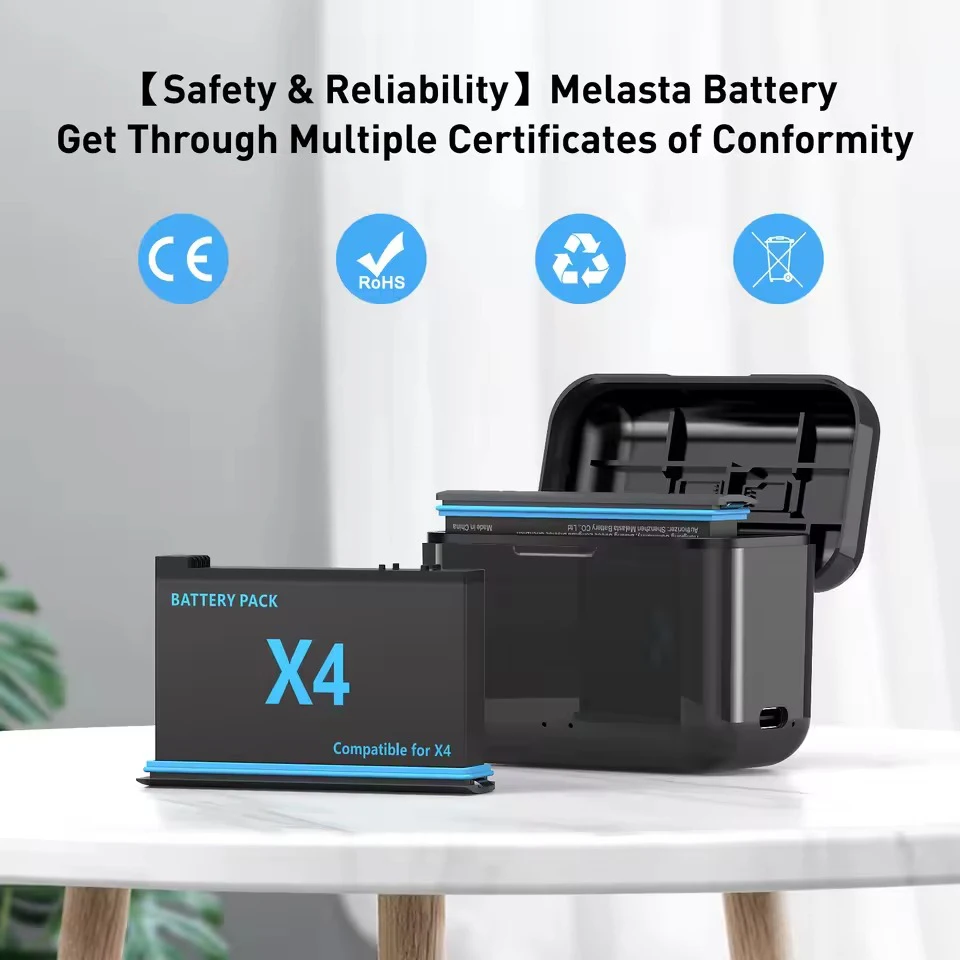 Lot Batterie & Chargeur complet : Caméra Action 360° Ultra HD, chargeur, câble et piles.