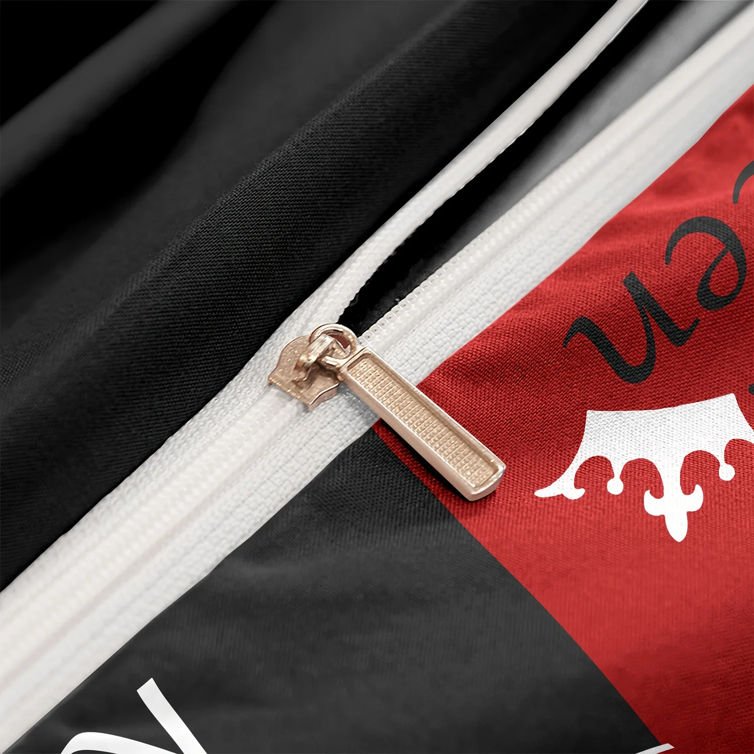 Dark Red And Black Three-Piece Bedding Set with Queen & King Size Featuring Printed English Letters on The Duvet Cover