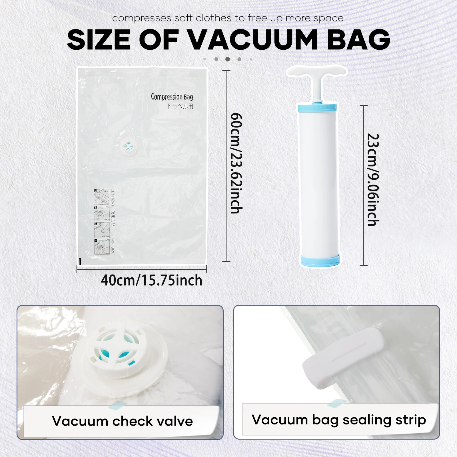 Vacuum Bags for Clothing Travel Vacuum Compression Travel Backpack with Hand Pump Ryanair Airplane Carry-On Bag Wizzair 40x30x20