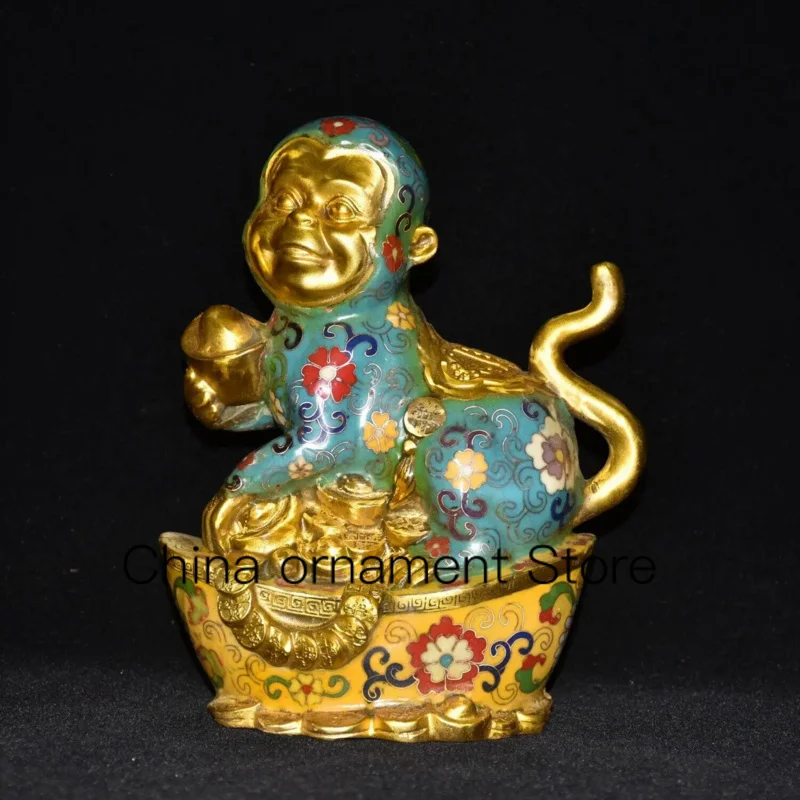 

8.3″ Exquisite fengshui copper Cloisonne enamel monkey on gold ingot gilt statue