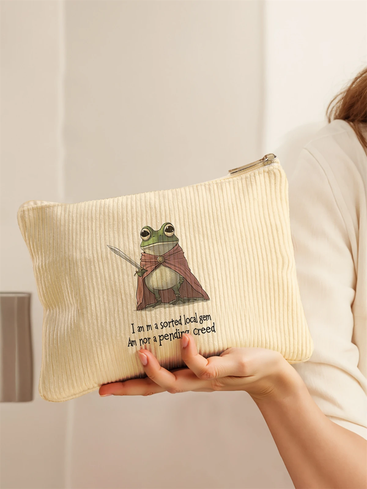 Women's Corduroy Travel Cosmetic Bag Portable Large Capacity Makeup Storage Organizer Zipper Clutch Purse Make up Bag