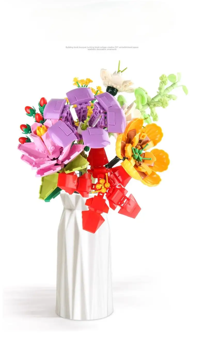 Eternal Rose Sunflower Bouquet Building Blocks, DIY Mini Bricks for Adults, No W