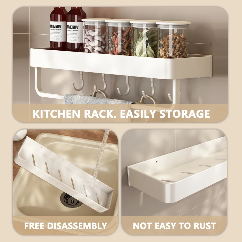 Kitchen Shelf Wall-mounted Space Aluminum Seasoning Rack Bottle Holder Chopstick Kitchen Organizer Storage Accessories