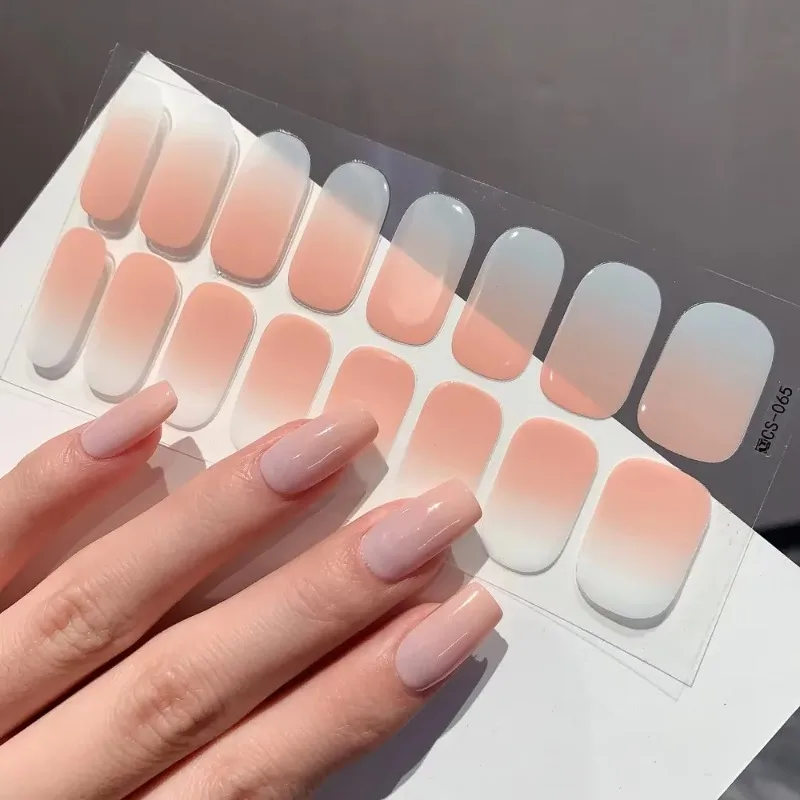 Semi-cured Gel Nail Stickers Solid Color French Manicure Nail Semi-baked Tips Full UV Need Decals Paste Lamp NailArt