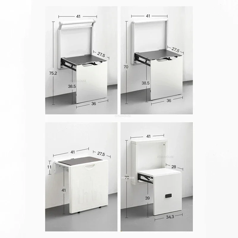 Aluminum Bathroom Bath Chair Creative Invisible Wall-mounted Shower Seats Modern Folding Mute Shoe Changing Stool with Armrests 6