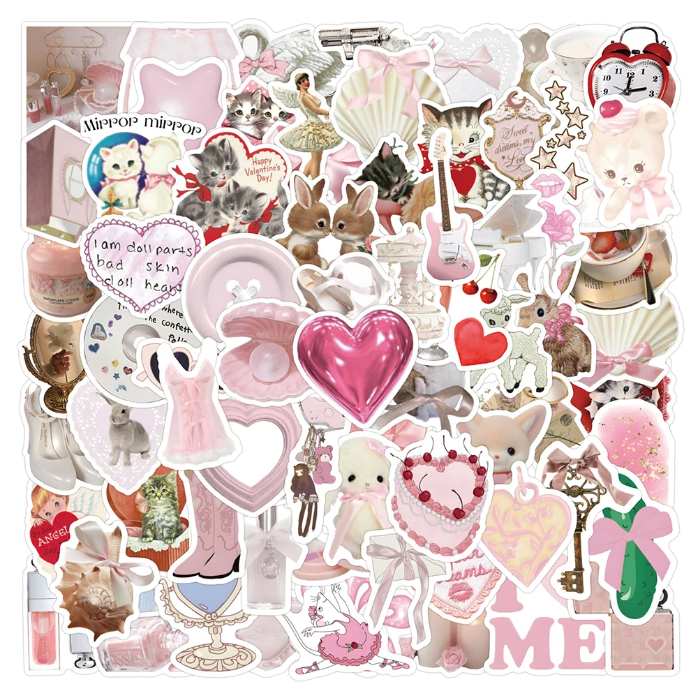 

10/30/50/120pcs Cute INS Style Pink Coquette Graffiti Stickers Aesthetic Art Cartoon Decoration Sticker for Phone Guitar Luggage