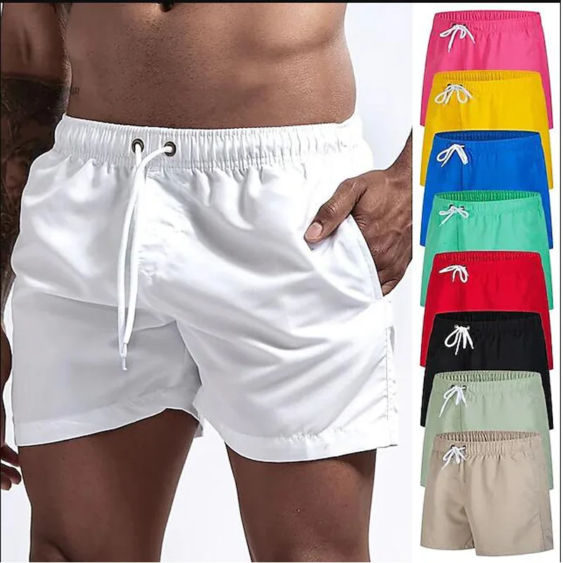 

2023 Men's Leisure Fashion Solid Color Swimwear Shorts Men's Ocean Surfing Beach Swimming Sports Long Board Mesh New Shorts