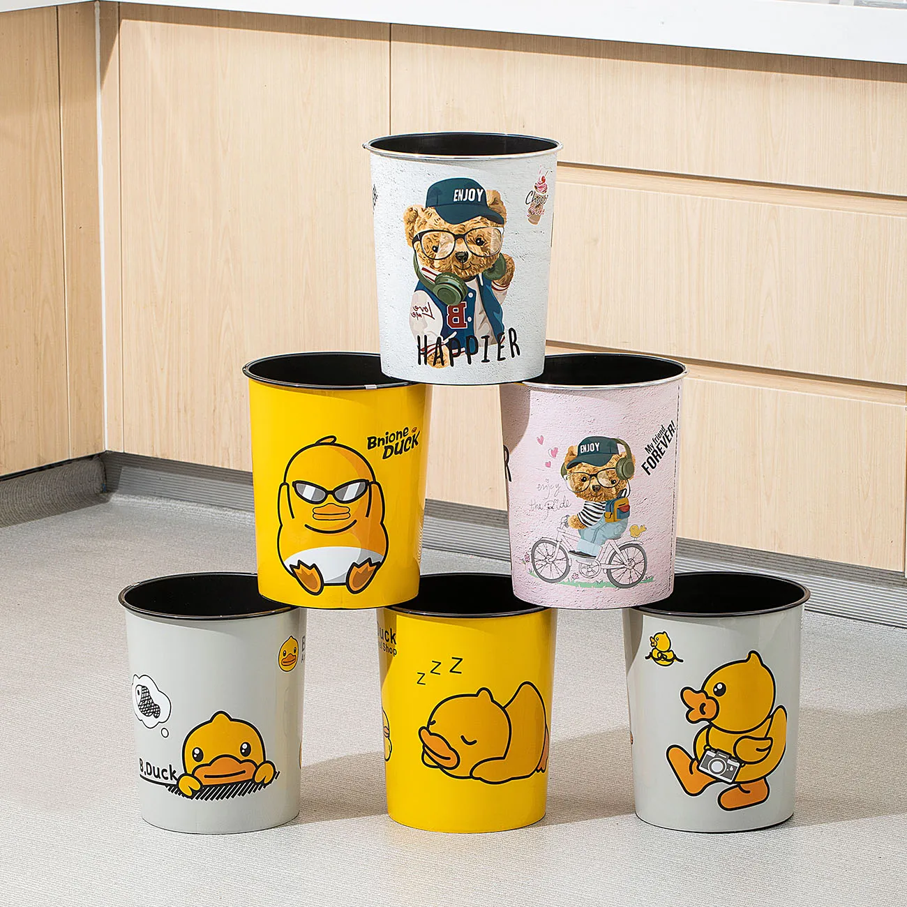 Beautiful Pattern Trash Can Plastic Trash Can For Home Bathroom Kitchen Paper Basket