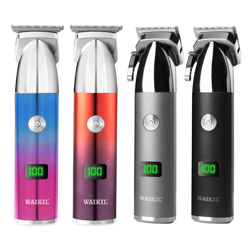 WAIKIL professional men's electric hair clipper oil head electric push shear USB charging Barber cordless LCD digital trimmer 6