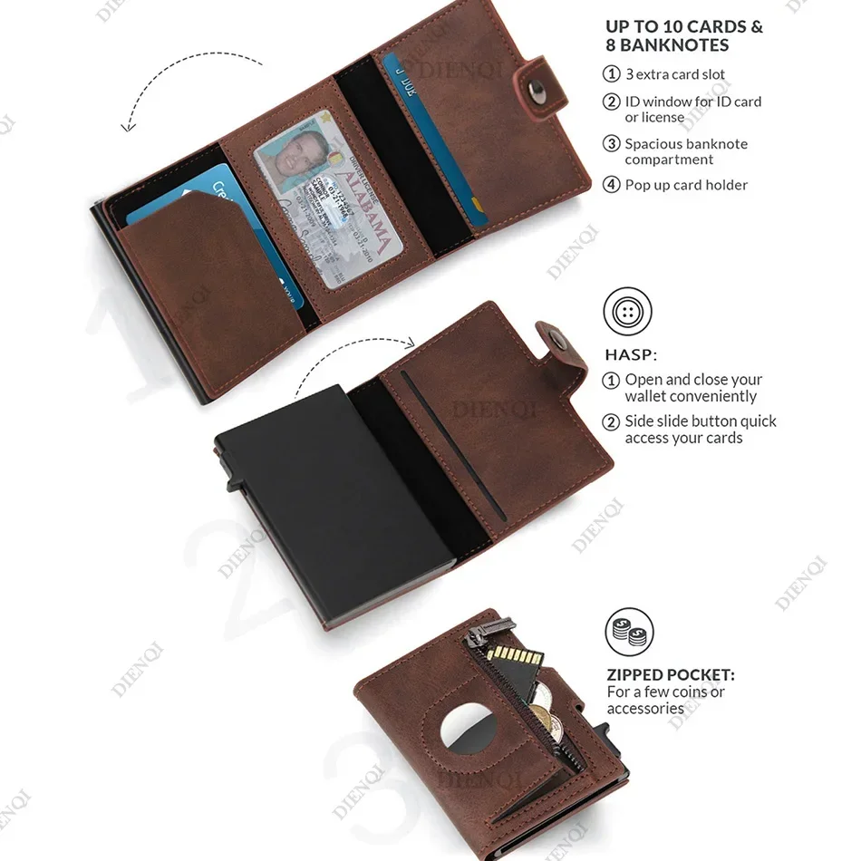 Rfid Blocking Money Clip for Men Airtag Wallets Card Holder Aluminium Pop Up Case Front Pocket Trifold Male Purse for Air Tag 5