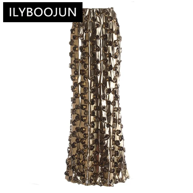 ILYBOOJUN Solid Patchwork Appliques Slimming Skirts For Women High Waist Bodycon Temperament Skirt Female Fashion Clothing