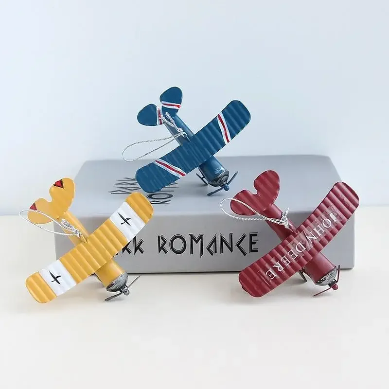 

Iron Retro Airplane Figurines Metal Plane Model Vintage Glider Biplane Miniatures Home Decor Children's Toys