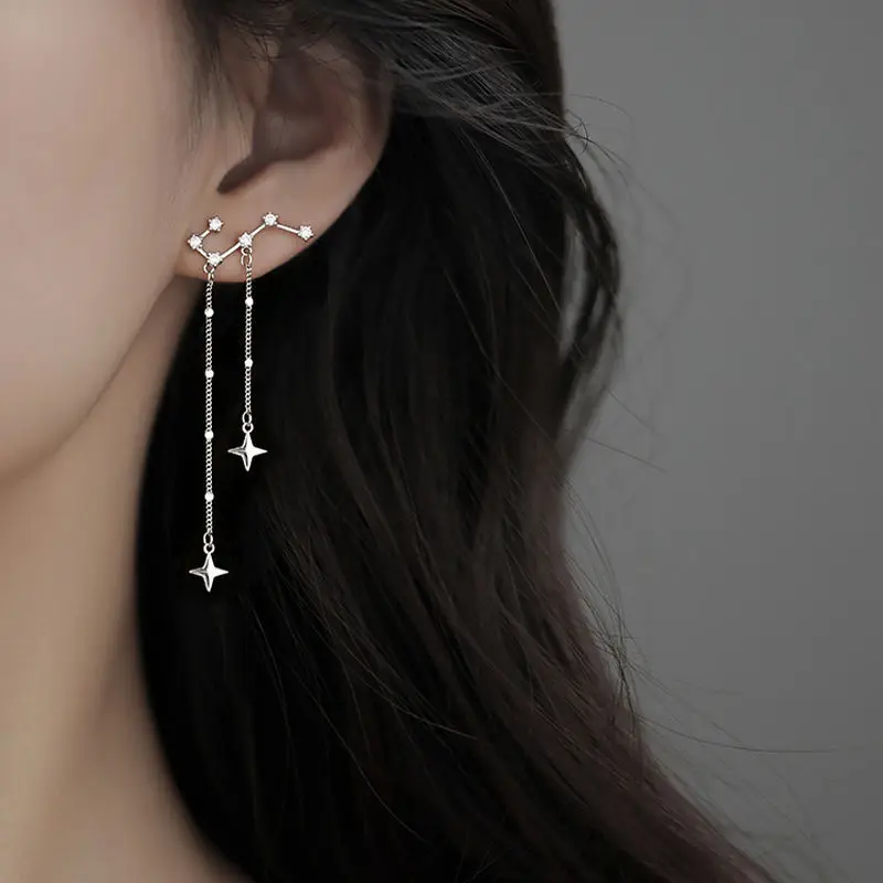 Asymmetric Big Dipper Long Tassel Chain Dangle Earrings for Women Zircon Jewelry