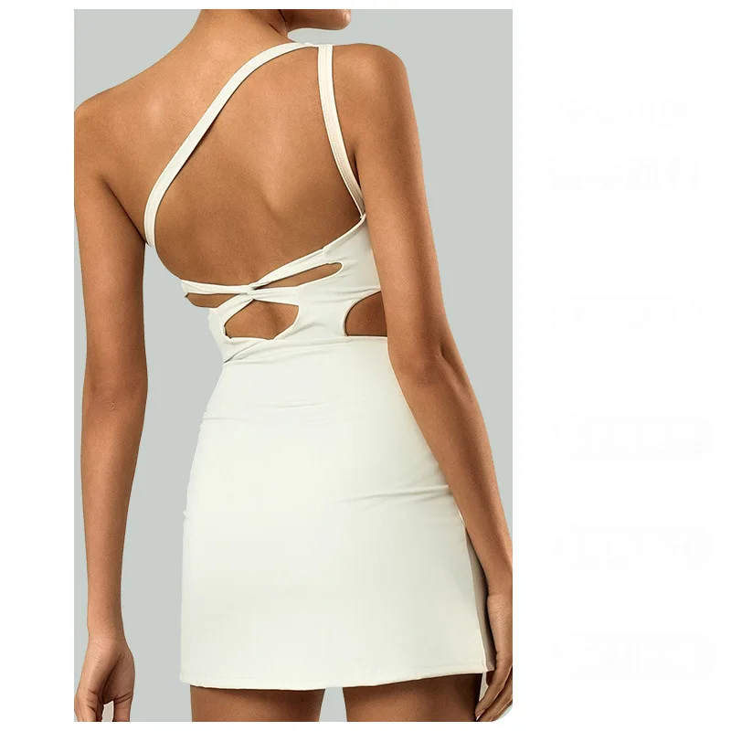Women Dress Sports Clothing Tennis Dress Shorts Chest Pads Sexy One Shoulder Straps Stretchy Golf Badminton Skorts Yoga Suits