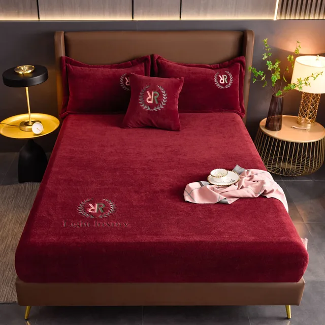 LEVIVEI Thicken Velvet Bed Cover Elastic Bed Sheets Set Mattress Cover