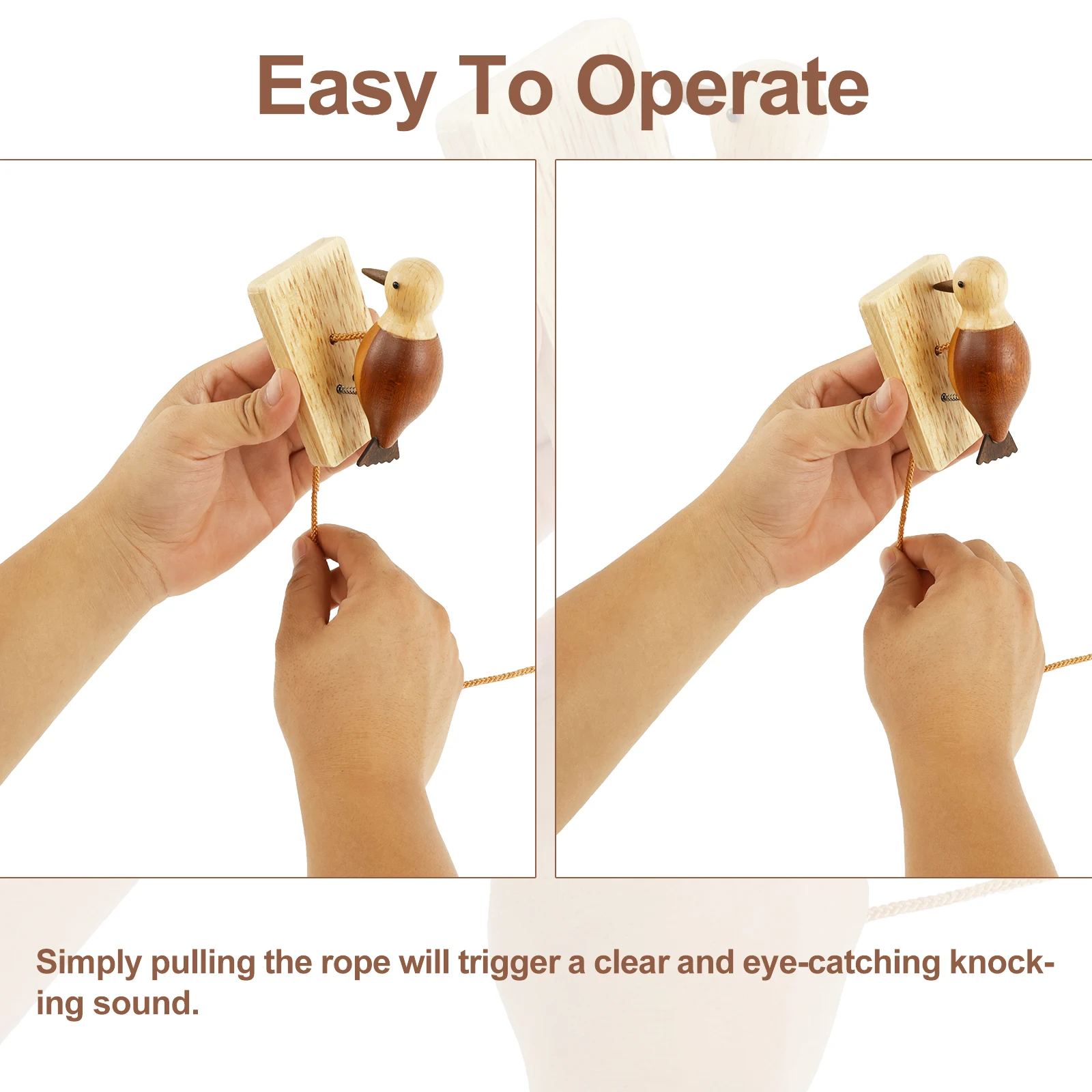 Creative Woodpecker Wooden Retro Door Knocker Pendant Doorbell with Pull Rope Wood Woodpecker Doorbell Antique Door Knocker