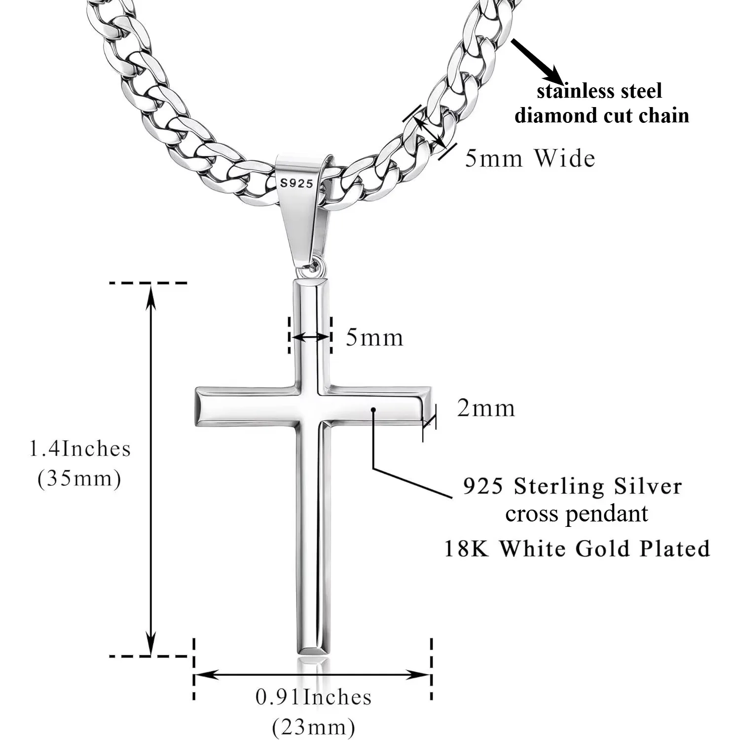 Cross Necklace S925 Sterling Silver for Men Women