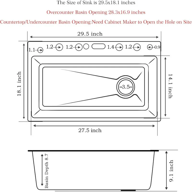 Smart Kitchen Sink 304 Stainless Steel Honeycomb Single Bowl Kitchen Sinks (29.5 x 18.1 inch) 6