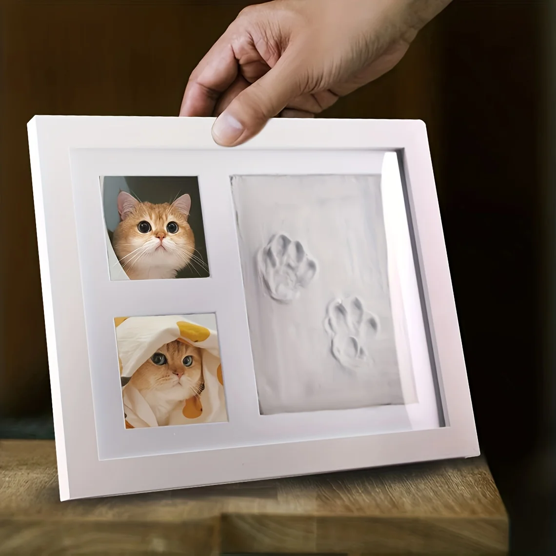 강아지 또는 고양이 발자국 기념품 키트 & 사진 액자 - 고급 나무 사진 액자, 발자국용 점토 몰드 & 보너스 스텐실