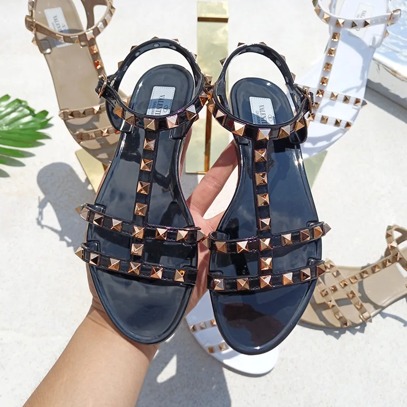 Summer Sandals Women Rivet Black White Shoes Sandalias Mujer Verano 2024 Sandals Ladies Shoes Slippers  Sapatos Femininos