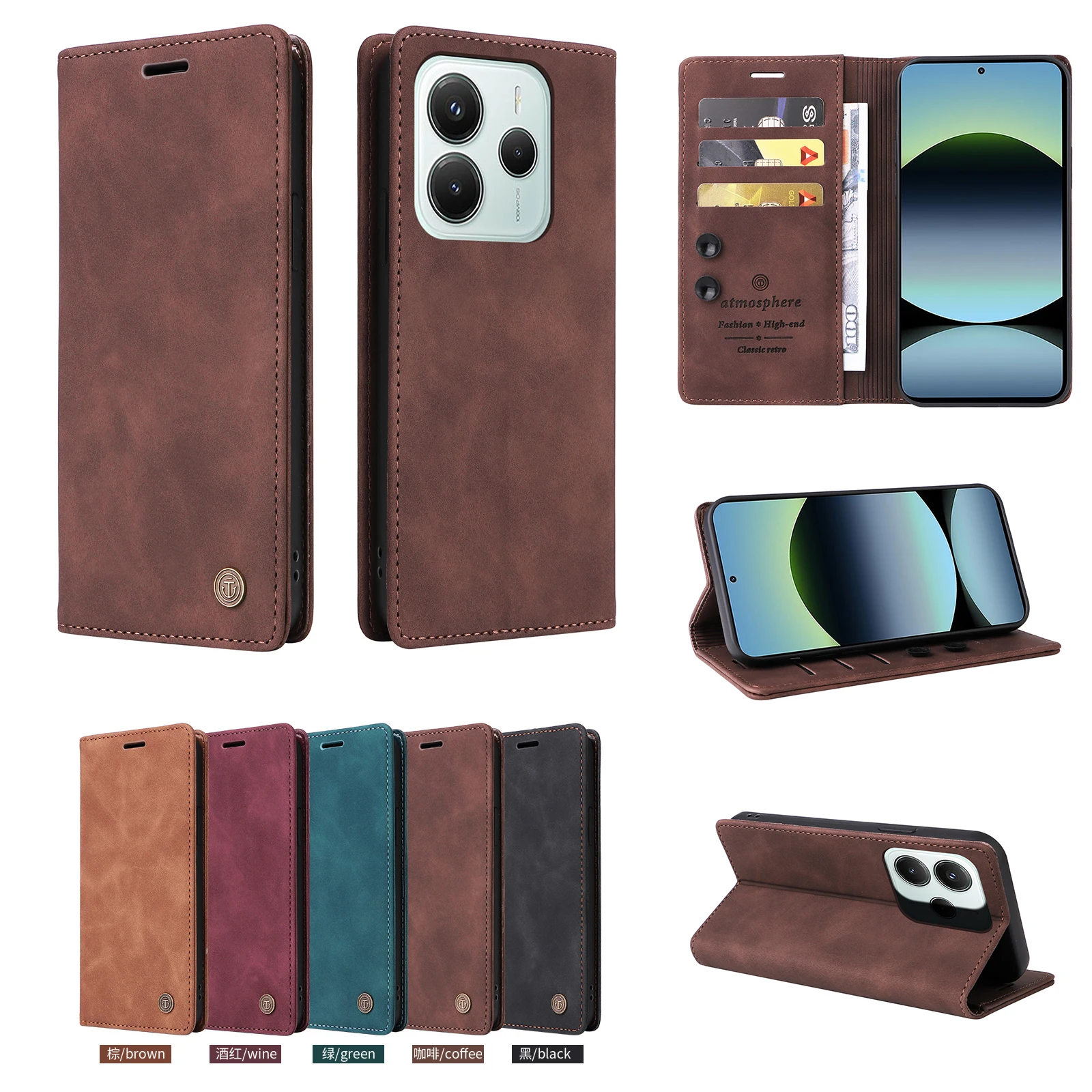 Luxury Leather Wallet Case - Flip Stand Phone Cover