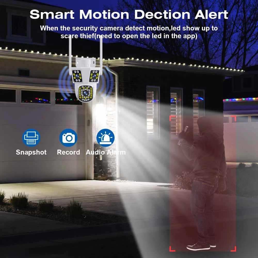 6K 12MP WiFi Outdoor Camera 8X Zoom Three Len Ai Motion Tracking PTZ 4K Video Camera Security Protection Waterproof Surveillance 4