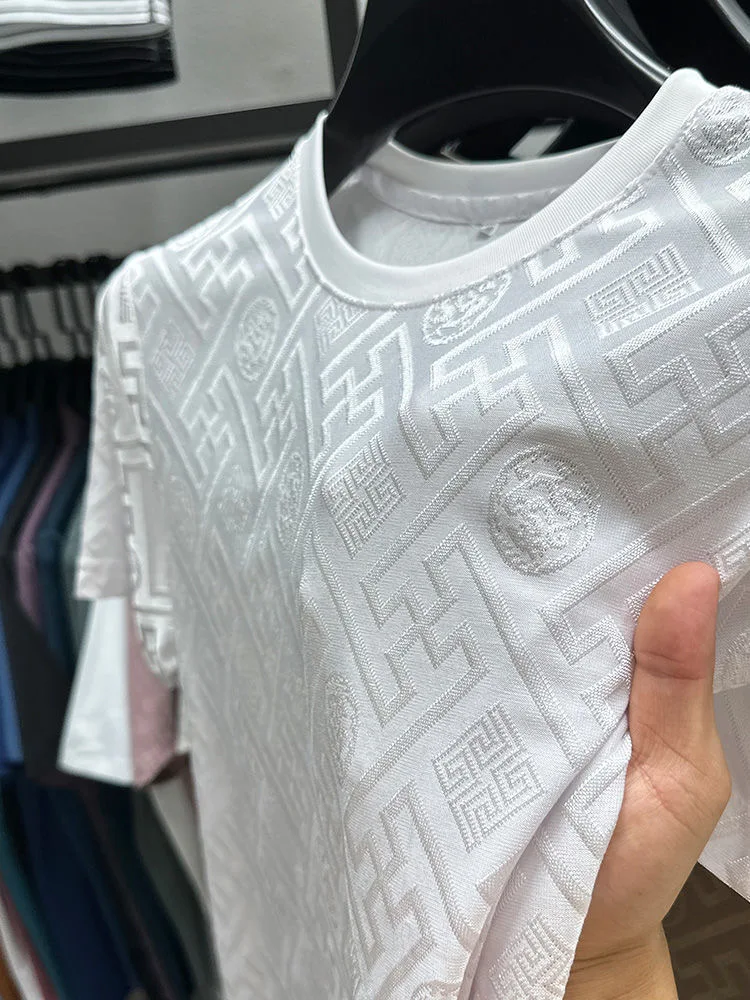 High quality men's short sleeved summer designer boutique jacquard craftsmanship polo business stand up collar T-shirt new style 19 S87e064ccd5b44d4185b2d2306248f2d1W