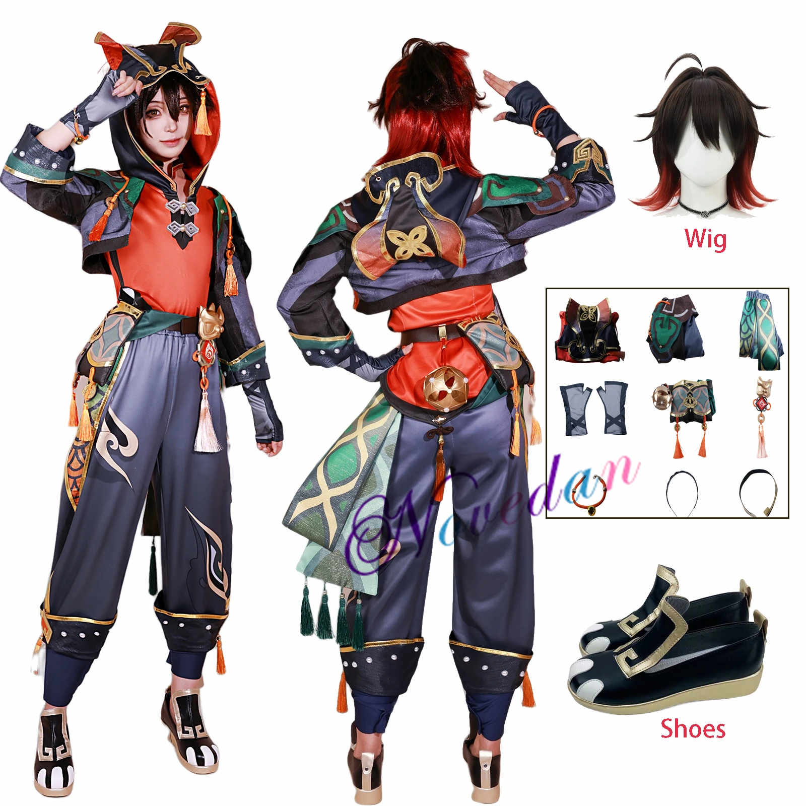 

Игровой костюм для косплея GenshinImpact Ga Ming, полный комплект, парик, обувь, реквизит, аксессуары