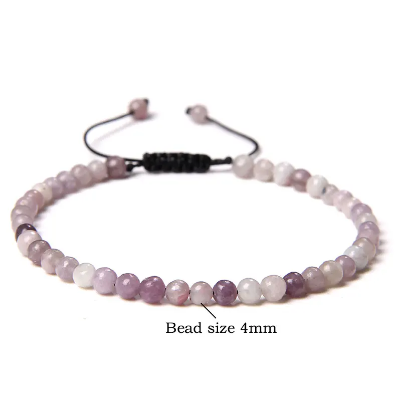 Bracciale Regolabile Con Perline Di Pietre Naturali 4mm E Accenti Oro - Fatto A Mano In Granato, Ametista, Quarzo Rosa, Regalo Per Donna