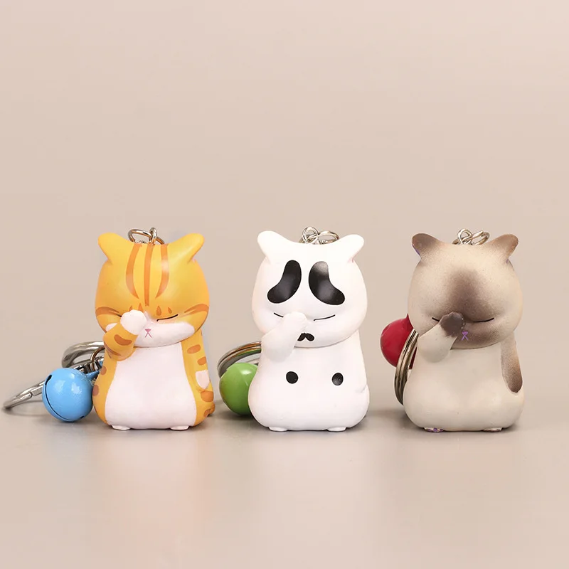 

Cute Shy Cat Keychains Chubby Kitten Keyring Trinket Bag Ornament Keys