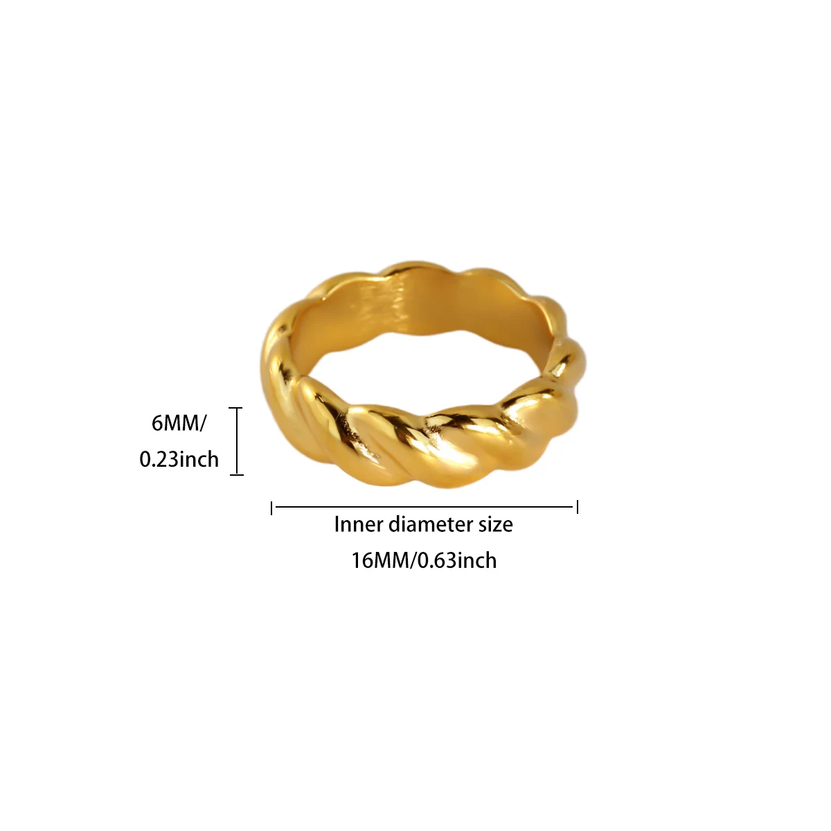 Punk Twisted Croissant-Ringe für Damen, 18 Karat vergoldeter Edelstahl, gedrehter Kuppel-Statement-Ring, Hochzeit, Party, Schmuck, Geschenk – Detail 9