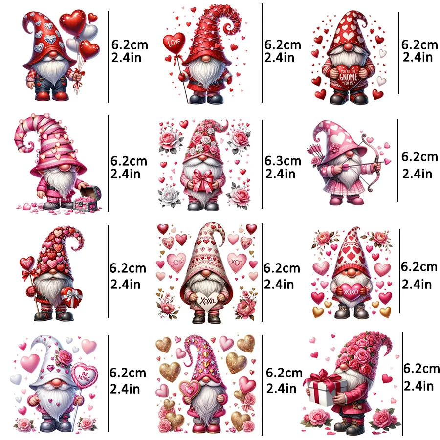 24pcs Valentine's Day Gnome Heart UV DTF Cup Wrap Transfer Sticker Glass Coffee Mugs Decoration Greeting Cards Decal Party Decor
