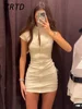 Vestido corto informal ajustado con cremallera para mujer, a la moda con cuello redondo minivestido, botones, manga corta, ceñido a la cadera, verano 2024