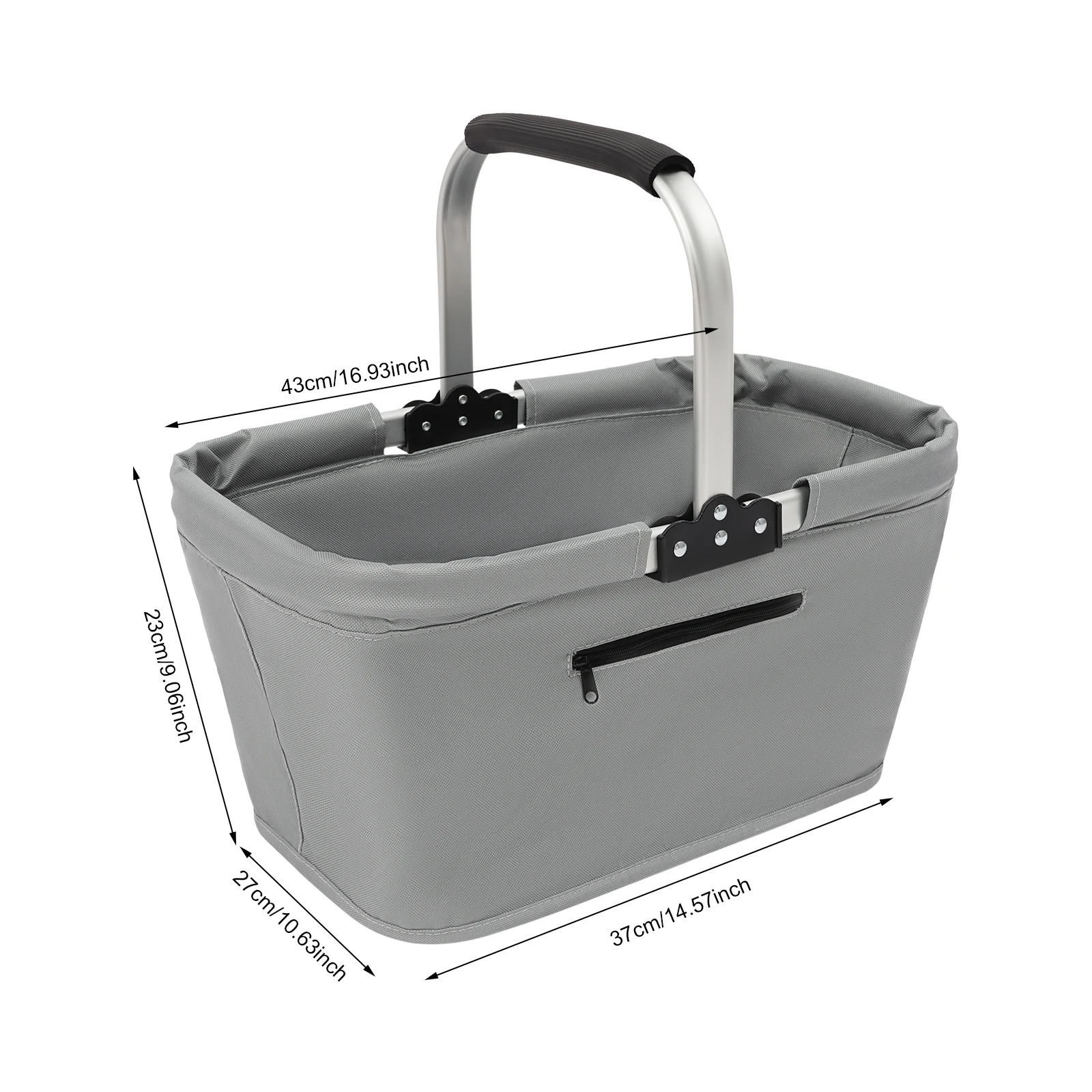 Foldable Shopping Basket Shopping Basket with Padded Handle and Zip Pocket for Shopping, Picnics & Storage