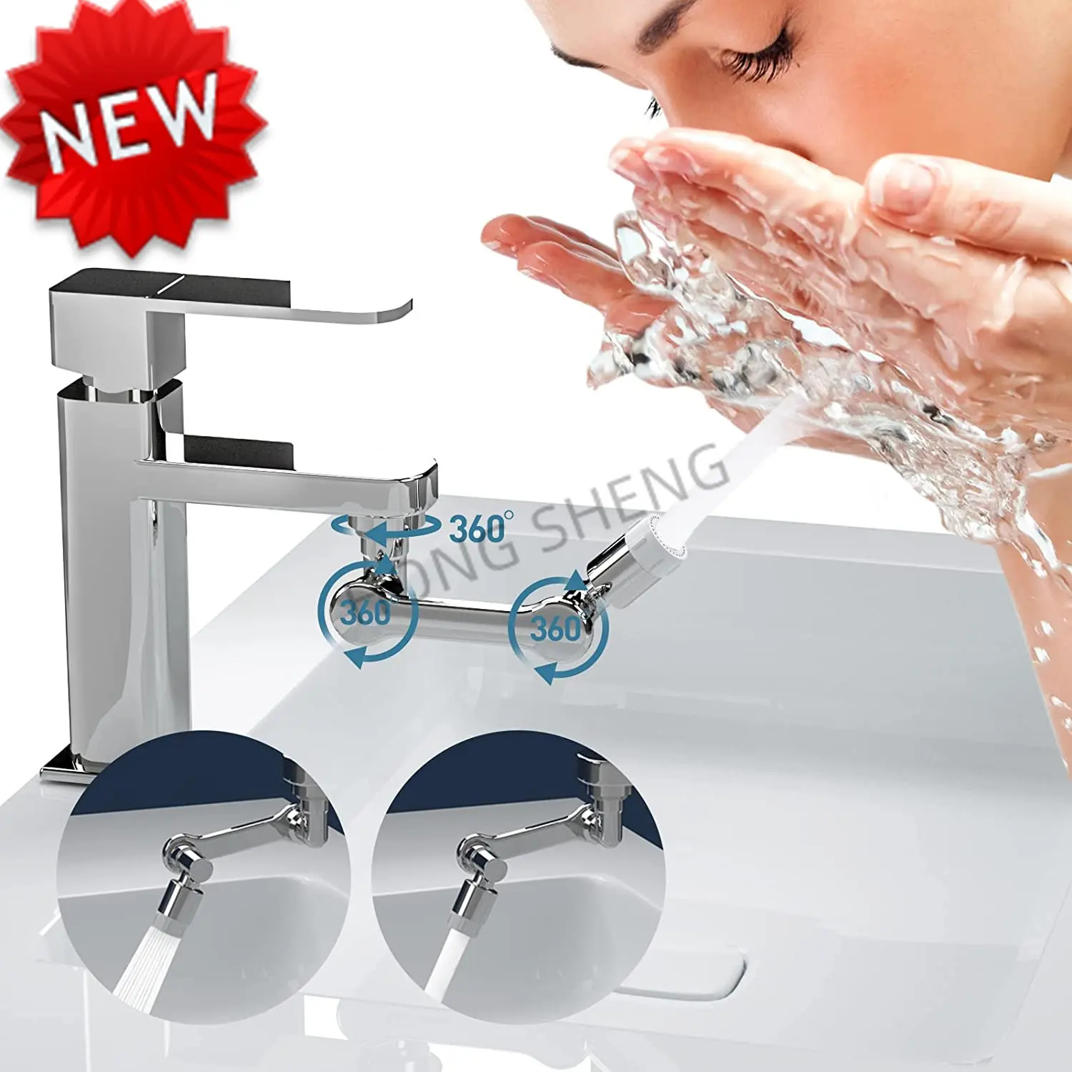 Faucet Aerator Extender Adapter Spray Head Robotic Arm 1080&deg; Rotation Swivel Water Saving Plastic