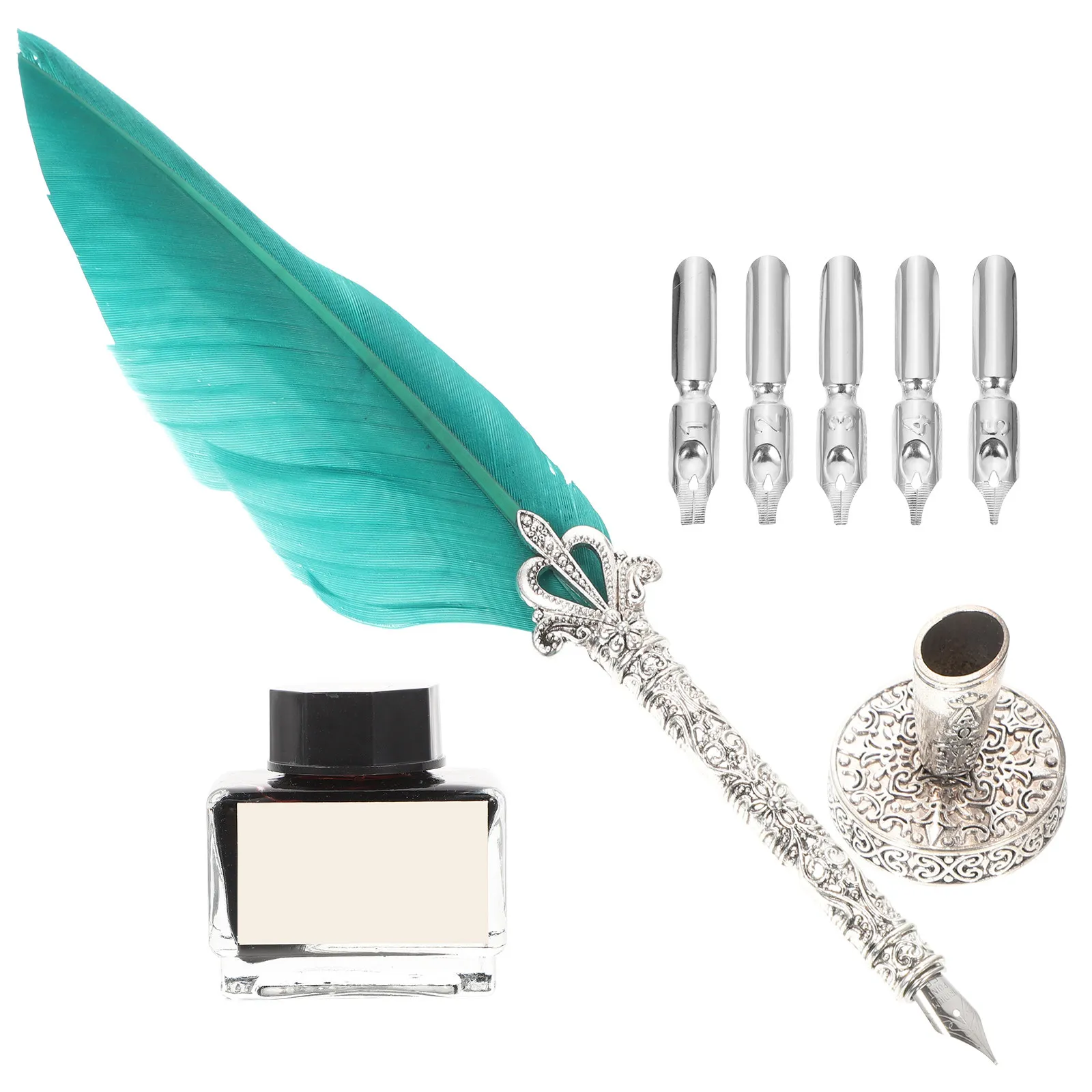 1세트 윙스 잉크 펜 훌륭한 솜씨로 제작된 재사용 가능한 경량 딥펜 서예 서명용 사무용 비즈니스 플룸