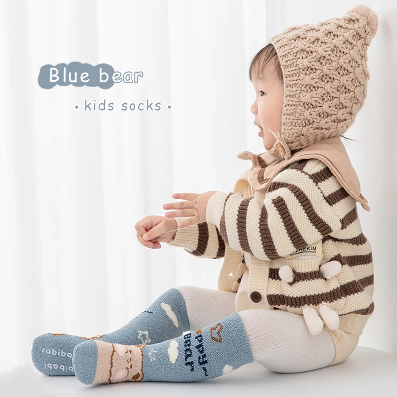 2023 Cartoon Animal Non-slip Floor Coral Fleece Stockings Winter Thicken Warm Home Sleep Knee High Long Tube Socks for Baby Girl