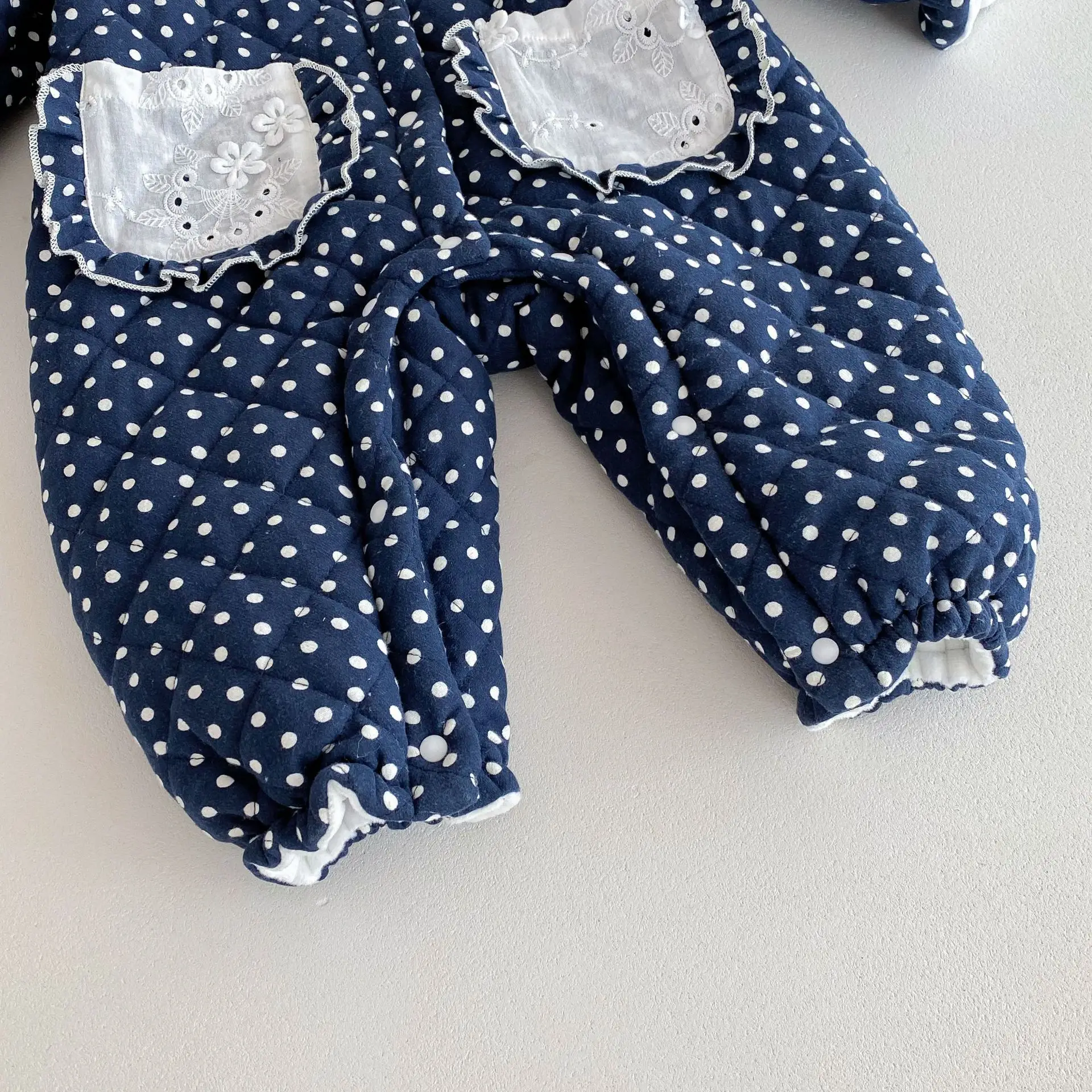 Winter Newborn Infant Baby Girls cotton princess polka dots thick lapel crawl Kids Onepiece Fashion Baby Clothing