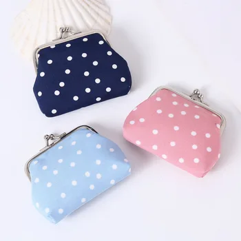 Portamonete da donna a pois in tela, mini portafoglio, pochette piccola con chiusura a scatto, borsa portatile per monete e contanti per uso quotidiano