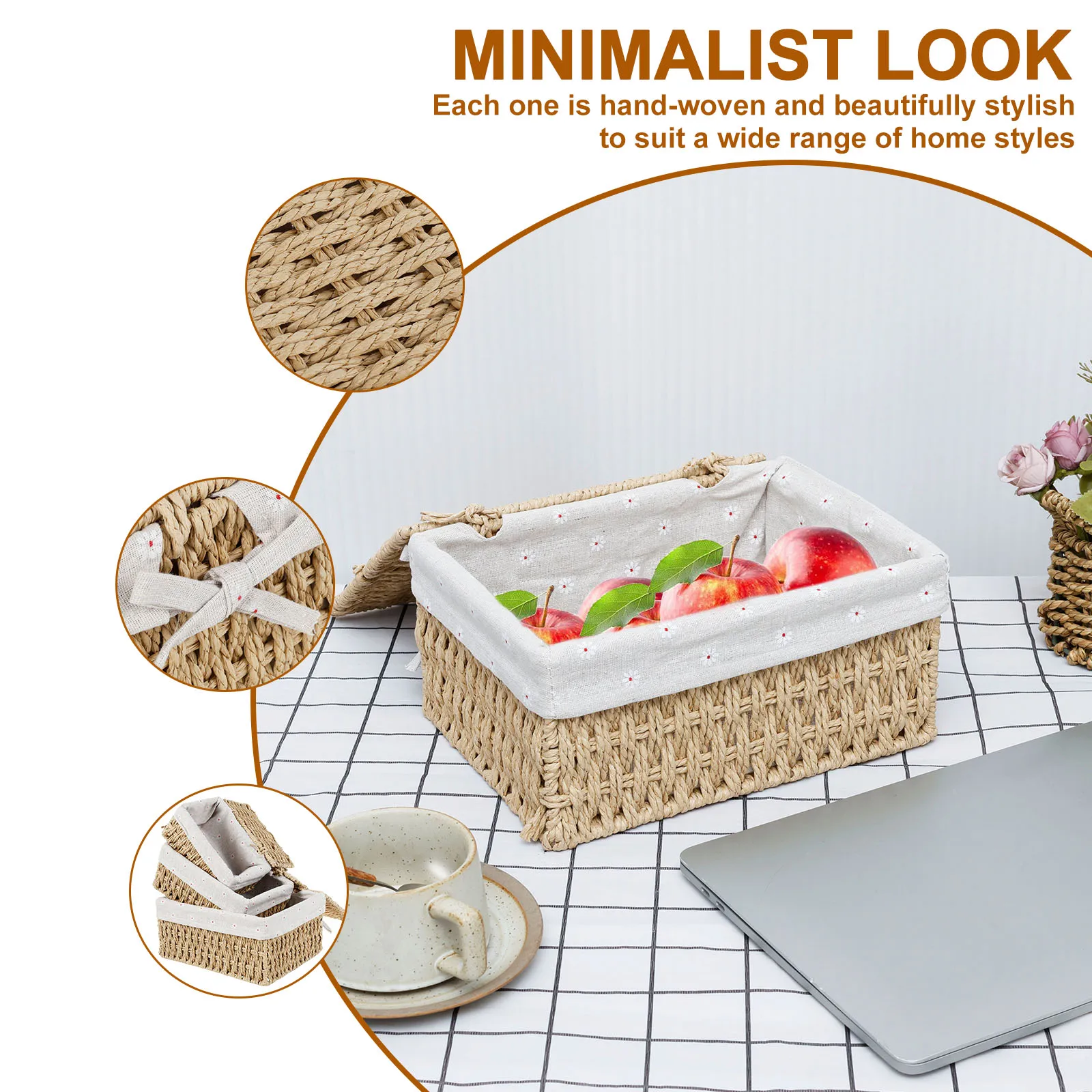 Cotton Linen Storage Baskets with Lid for Household Organization