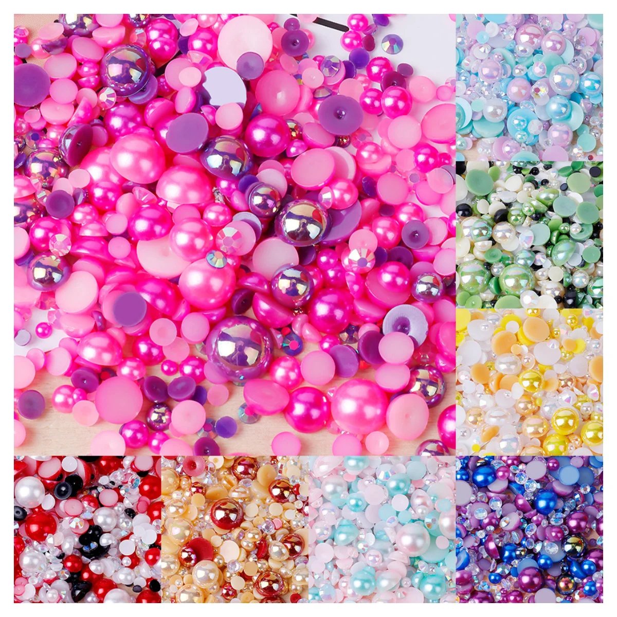 

500g Mixed size 3-10mm semi circular plastic imitation pearl diamond nail decoration resin patch beads DIY jewelry accessories