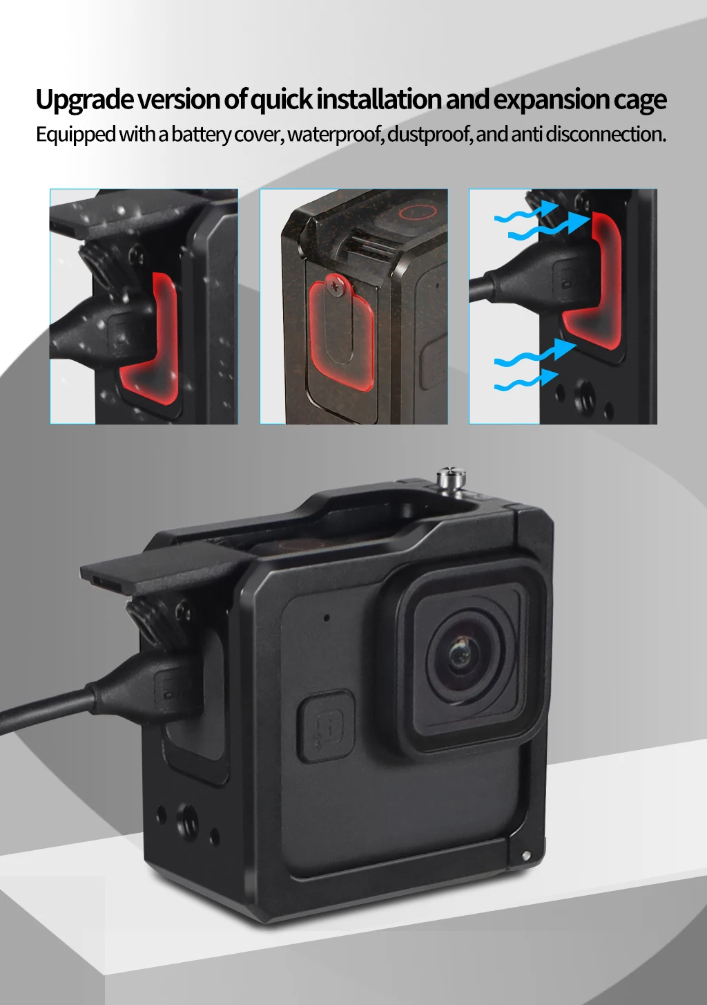 Camera Cage Rig Protective Frame Metal Case for HERO 11 Black Mini Side Door Ba