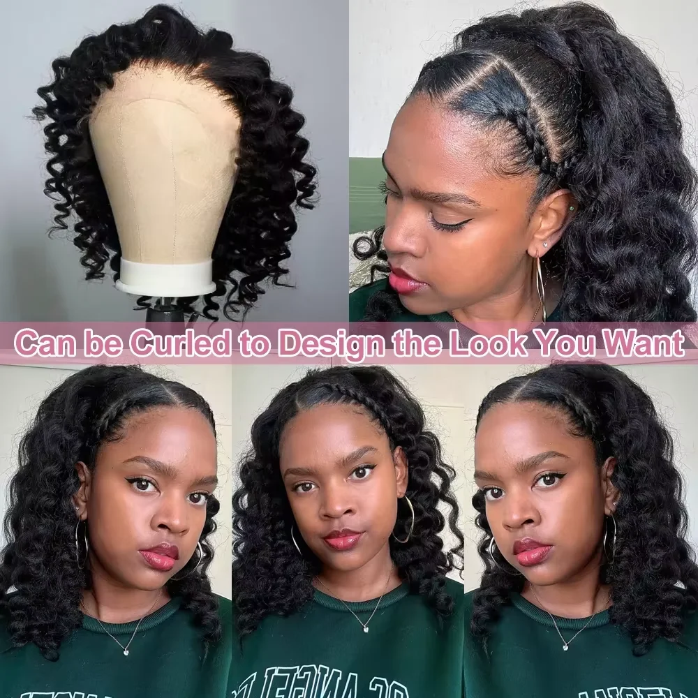 250% Density Short Bob 13x4 HD Lace Front Human Hair Wigs Women Peruvian Kinky Straight Glueless Lace Frontal Wigs Coarse Yaki 4