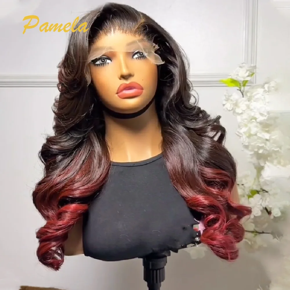 Ombre 1B/99J Color Wigs Body Wave 13x4 Lace Front 100 Human Hair Glueless Wigs Preplucked Woman Wigs Ombre Burgundy Human Hair