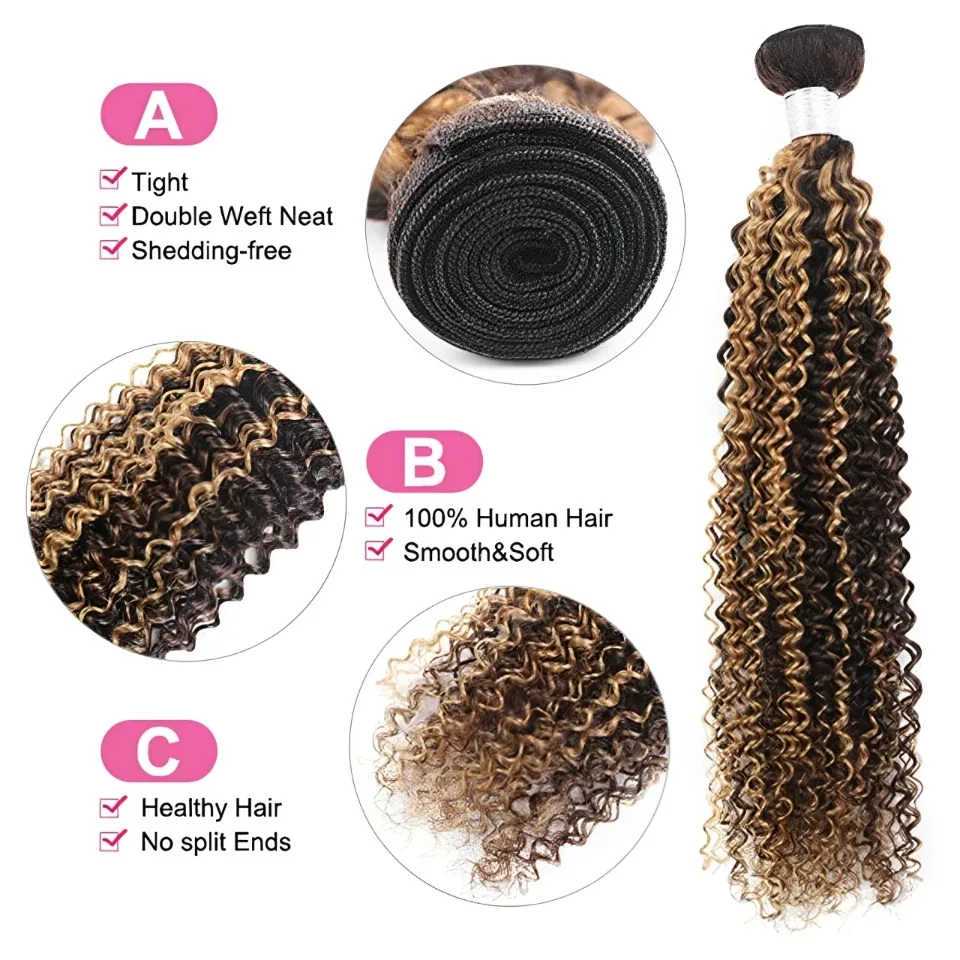 Highlight Jerry Curly Human Hair Weave Bundles Kinky Curly Honey Blonde Bundles Brazilian Raw Hair Bundles 100% Human Hair 3