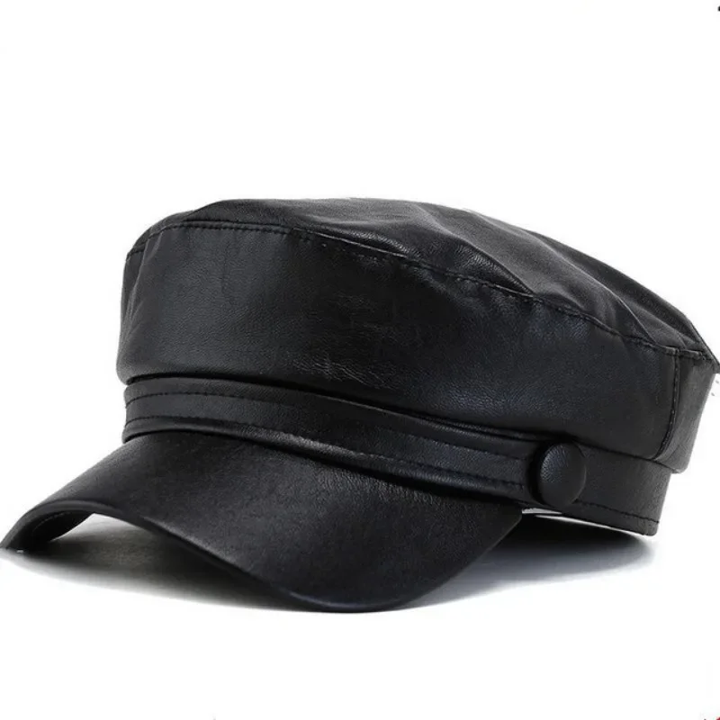 Beret Hat Ladies New Trendy Casual Pu Leather Flat Top Beret Women Men Octagon casual hat woolen beret